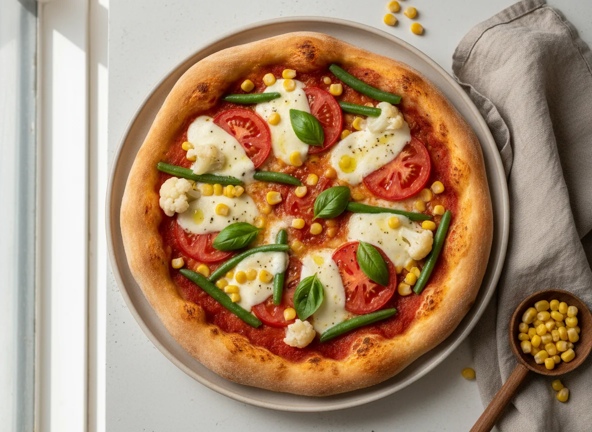 Pizza Margherita con vegetales al vapor photo