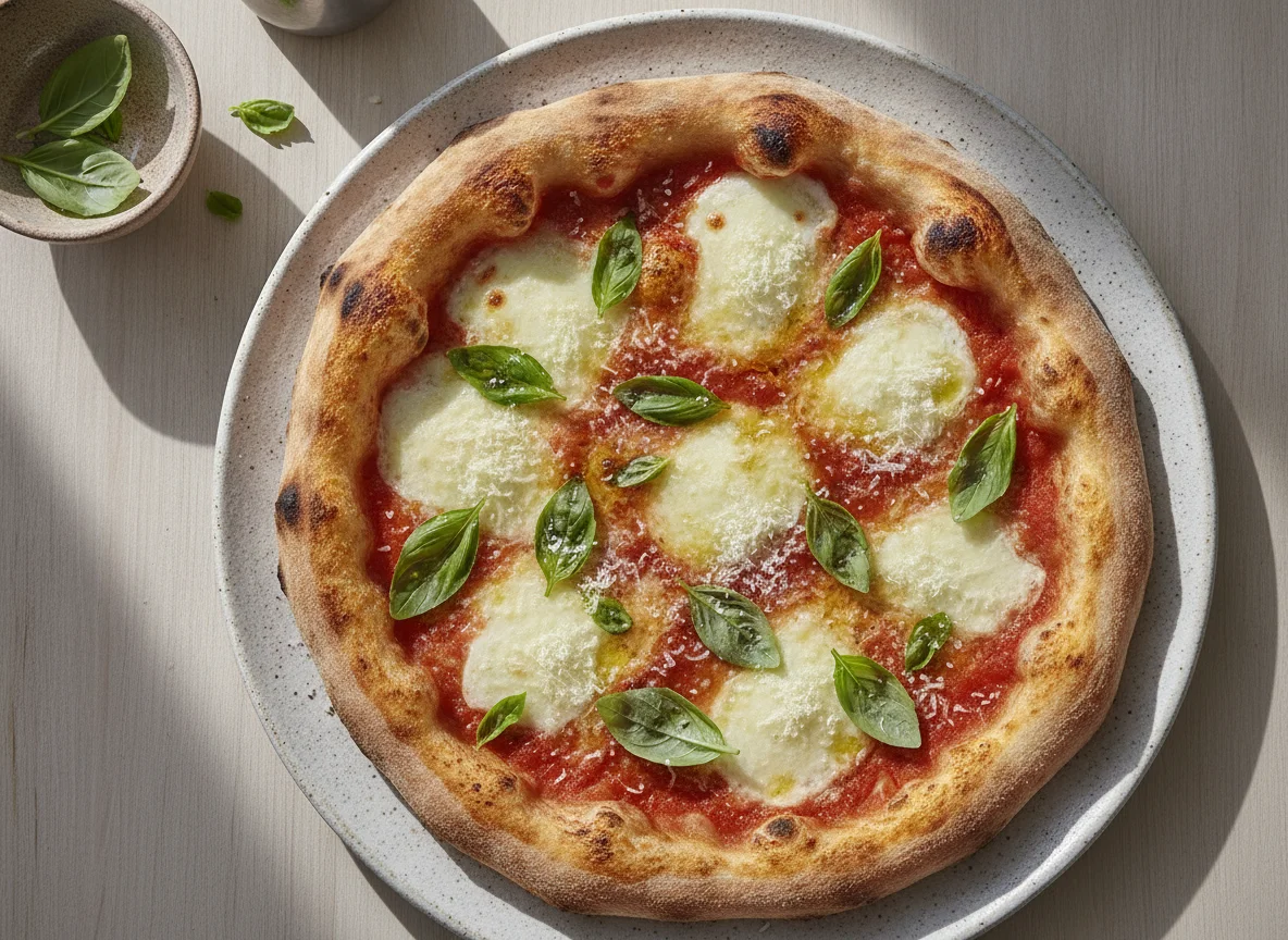 Pizza Napolitana con Albahaca y Queso Parmesano photo