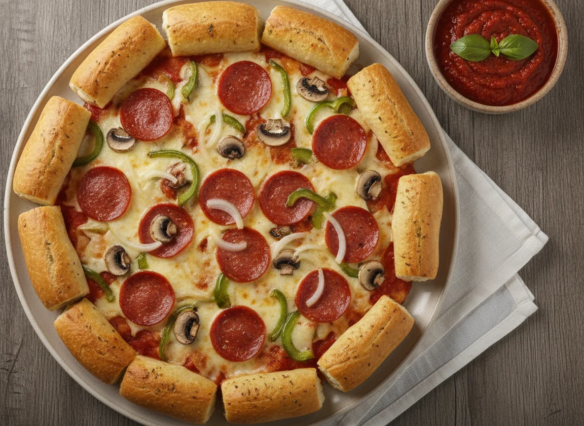 Pizza suprema con palitroques y salsa marinara photo
