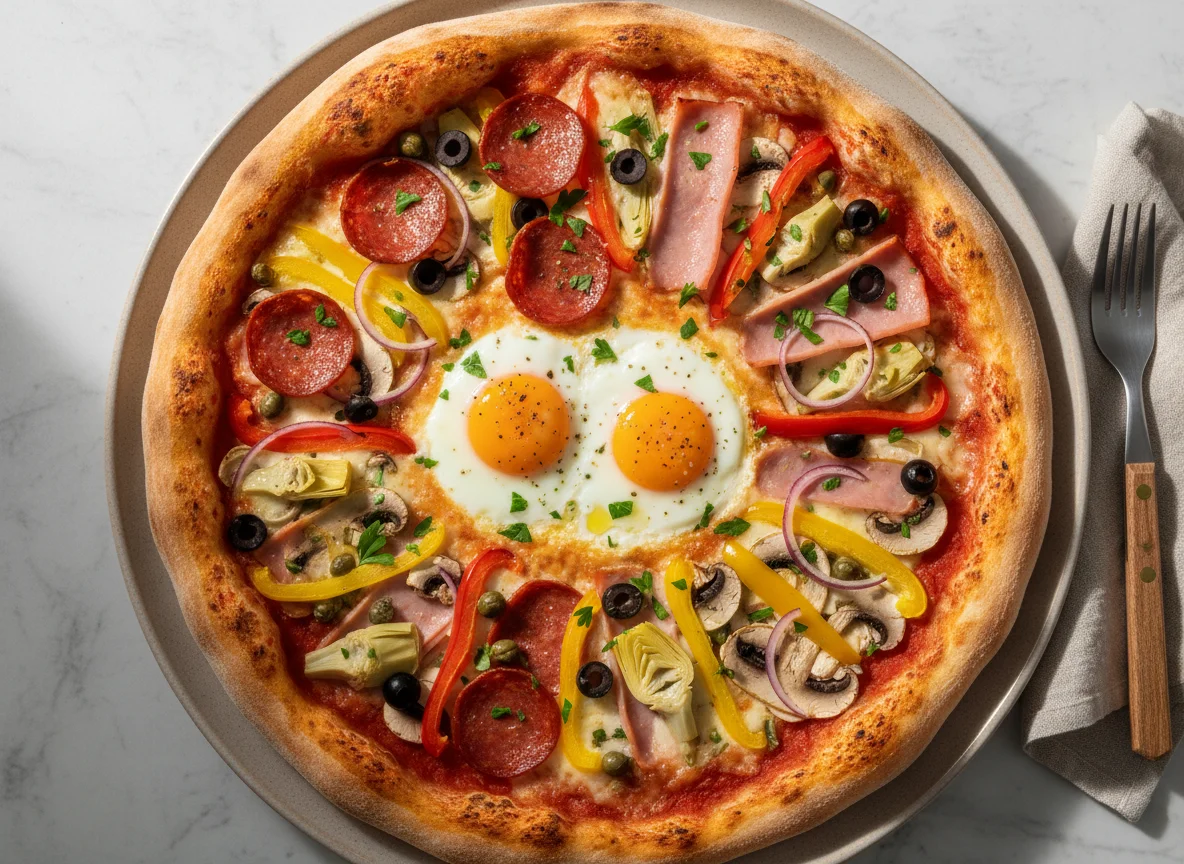 Pizza variada con huevo photo