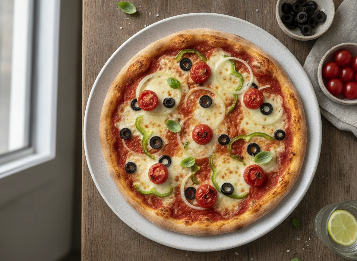Pizza vegetariana de masa delgada photo