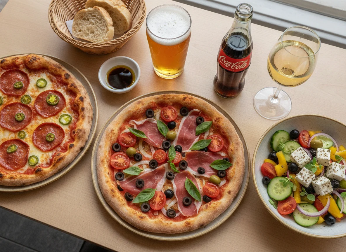 Pizzas y ensalada photo