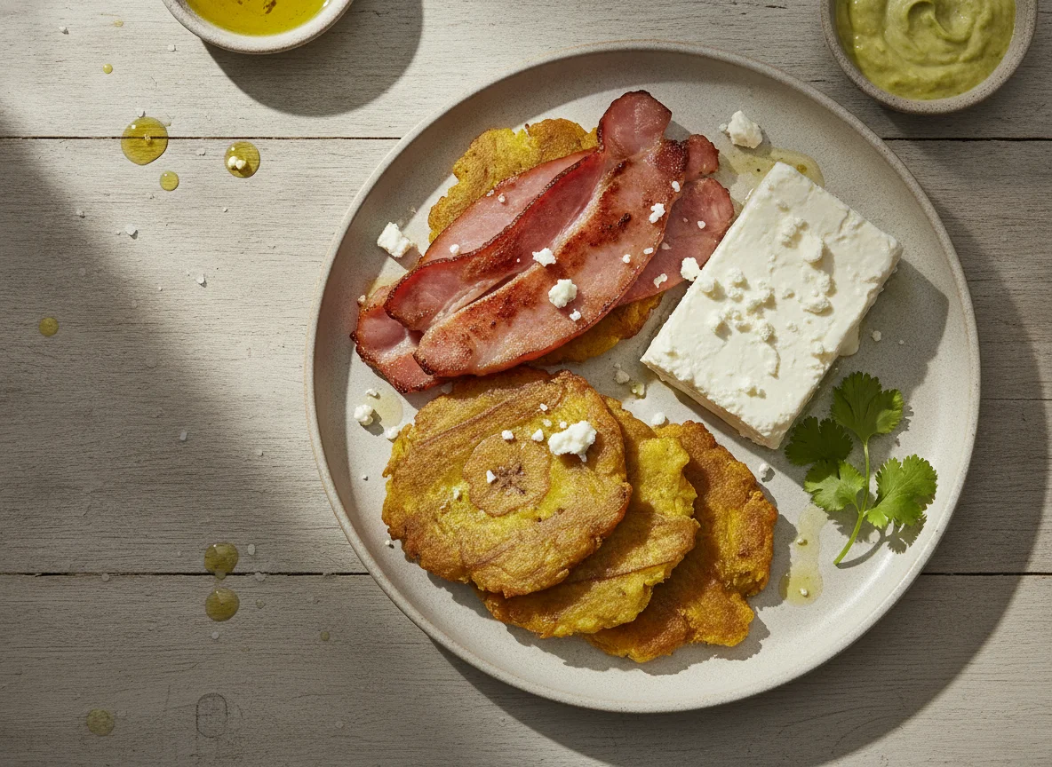 Plátano frito con jamón y queso photo