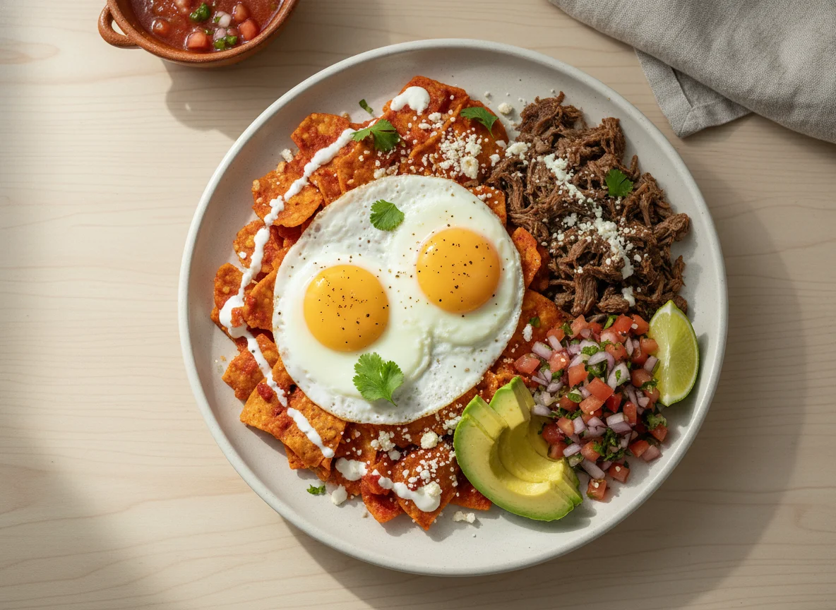 Platillo mixto con chilaquiles y pico de gallo photo