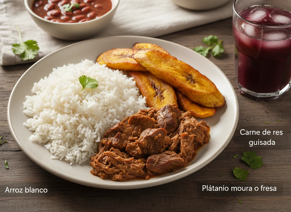 Plato Colombiano con Carne, Arroz y Plátano Maduro photo