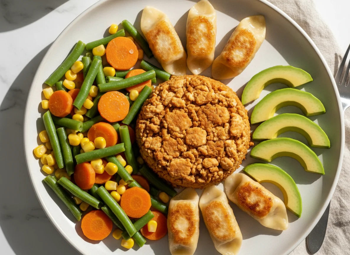 Plato combinado con carne molida, verduras y aguacate photo