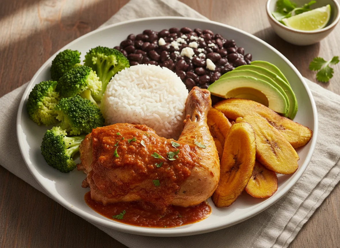 Plato combinado con pollo y acompañamientos photo