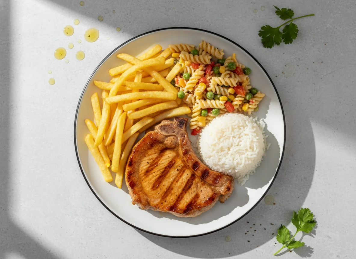Plato combinado de chuleta de cerdo photo