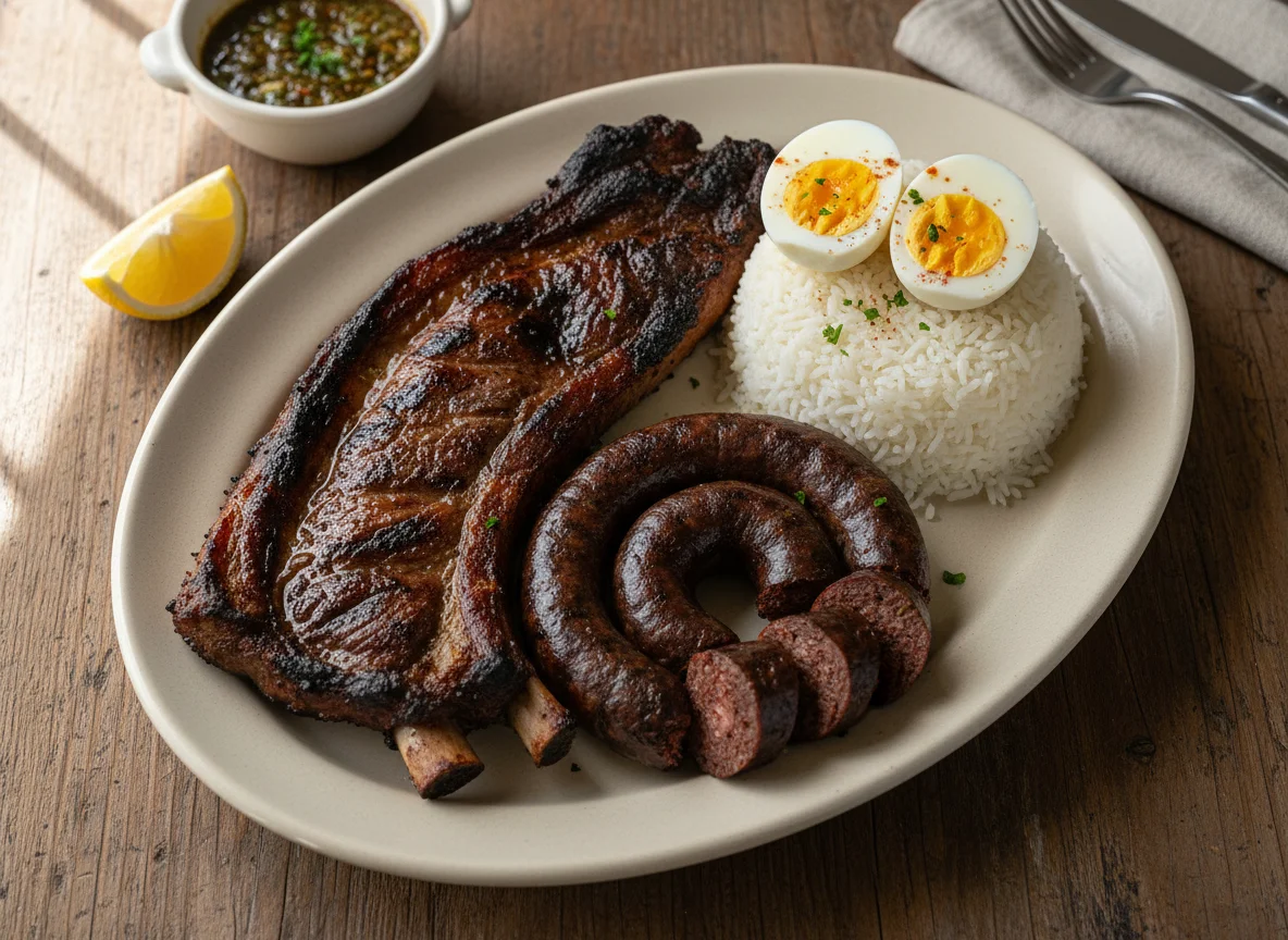 Plato de asado con arroz y huevo photo