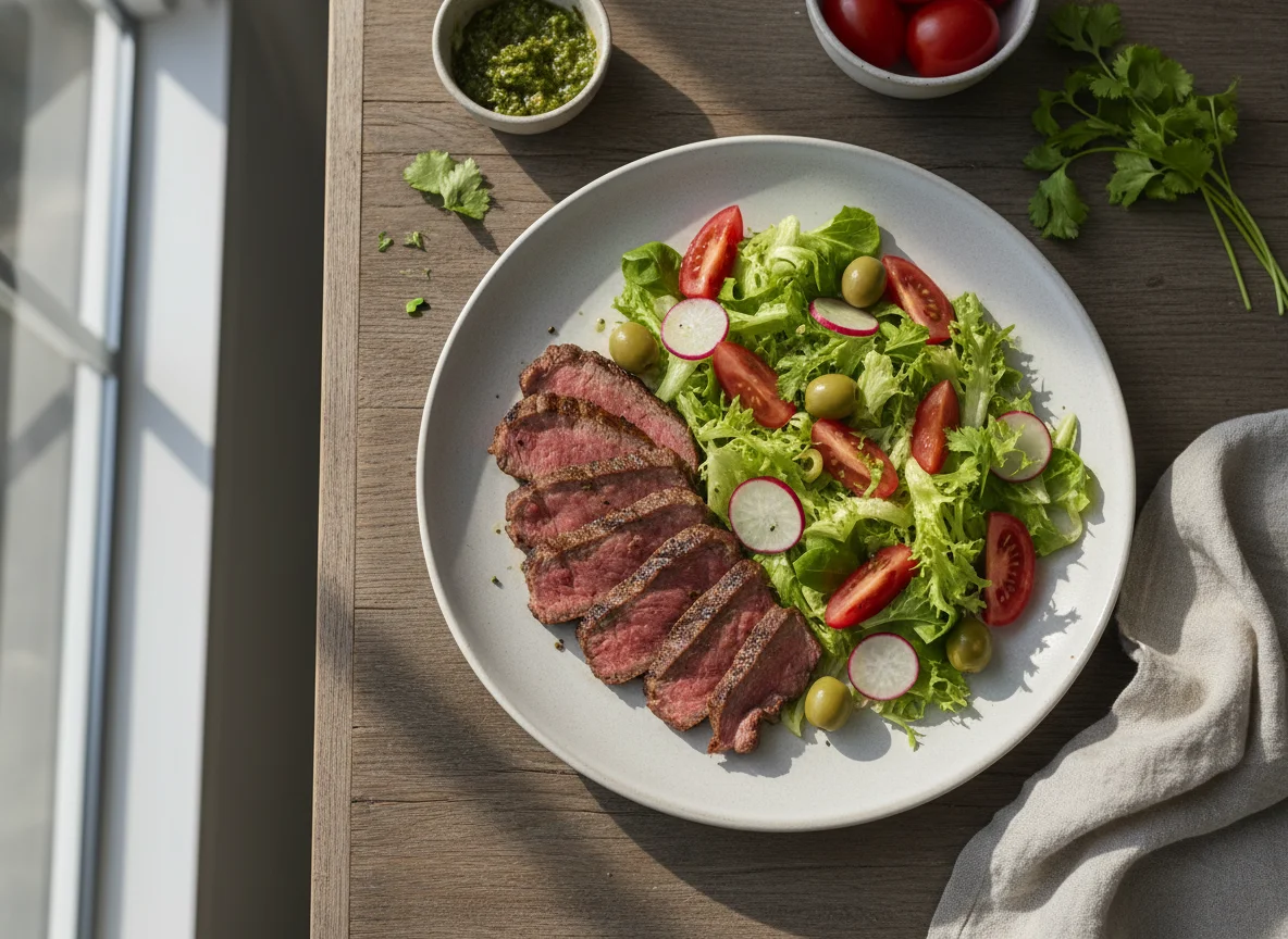 Plato de carne con ensalada photo