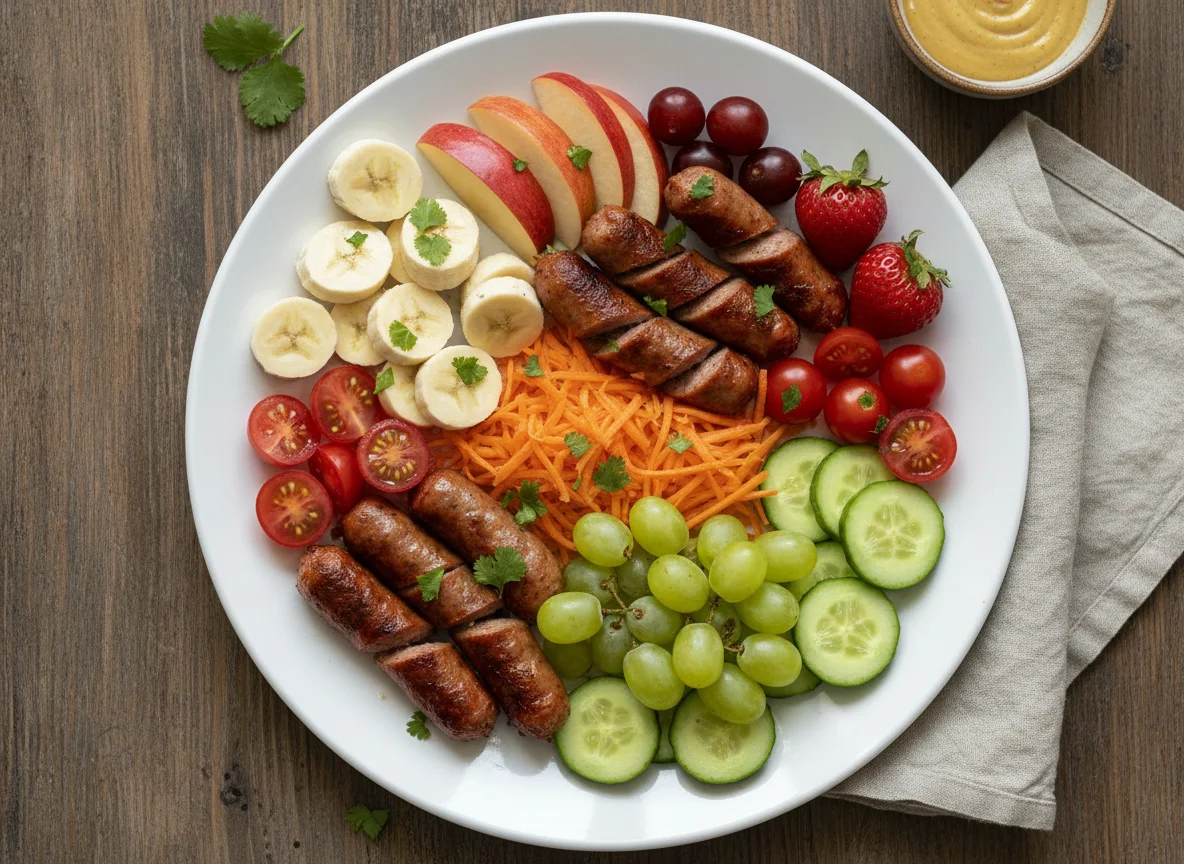 Plato de frutas y salchicha photo