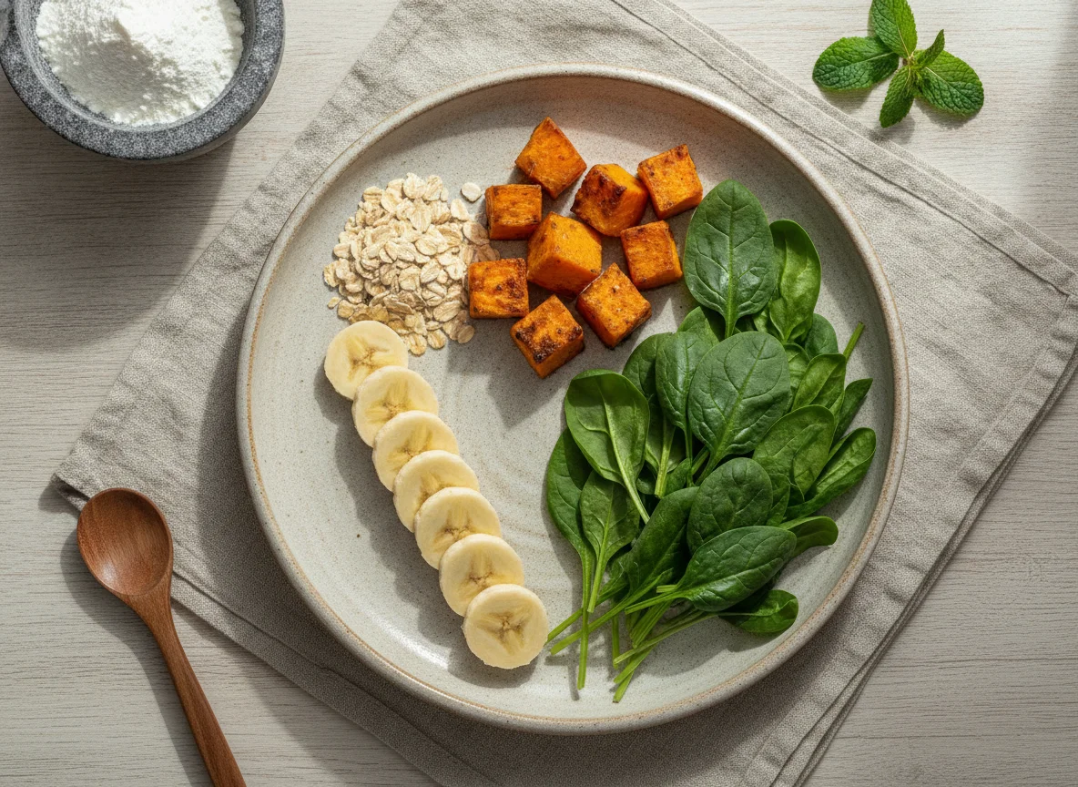 Plato de ingredientes para batido o desayuno photo