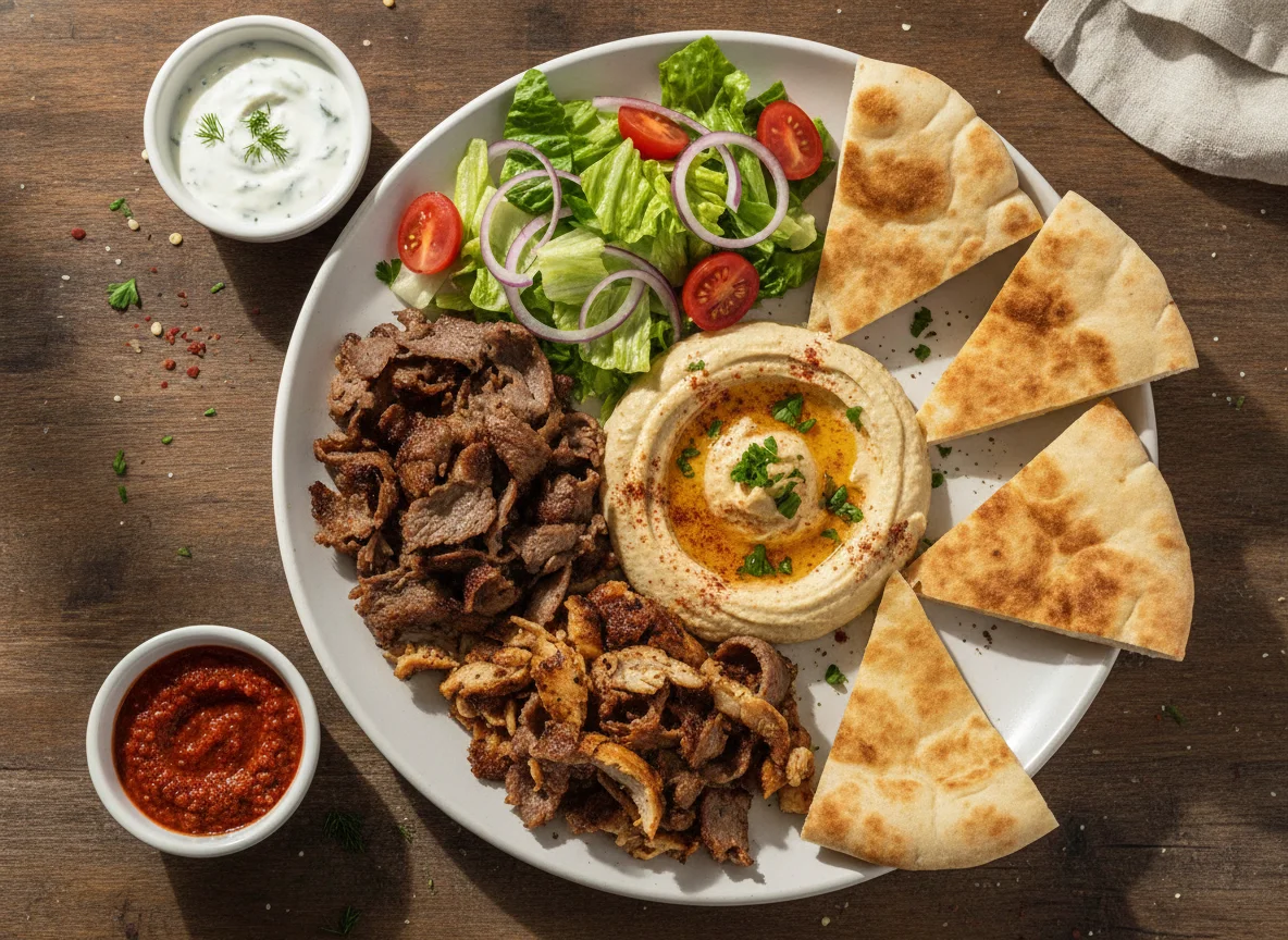 Plato de Kebab Mixto con Hummus y Pan de Pita photo