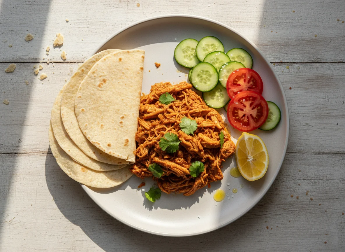 Plato de pollo con tortillas y ensalada photo