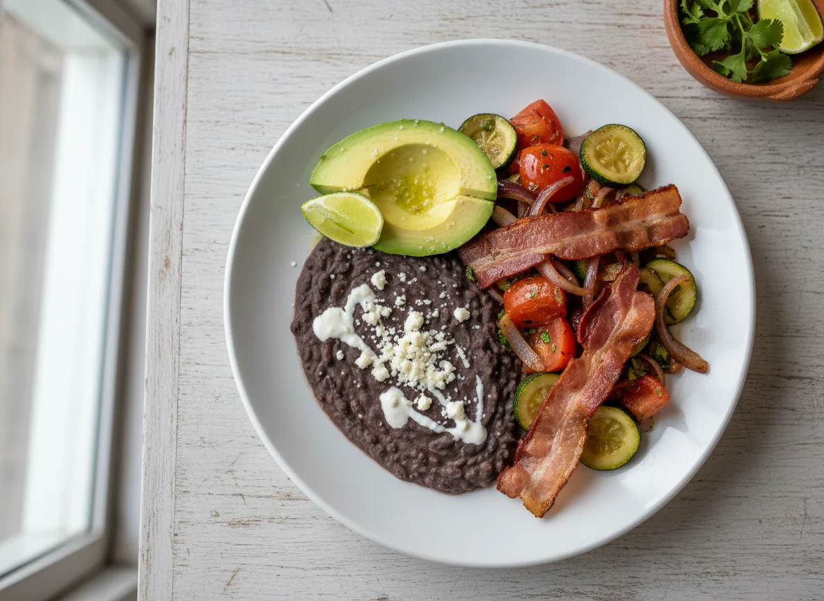 Plato mixto con aguacate y frijoles photo