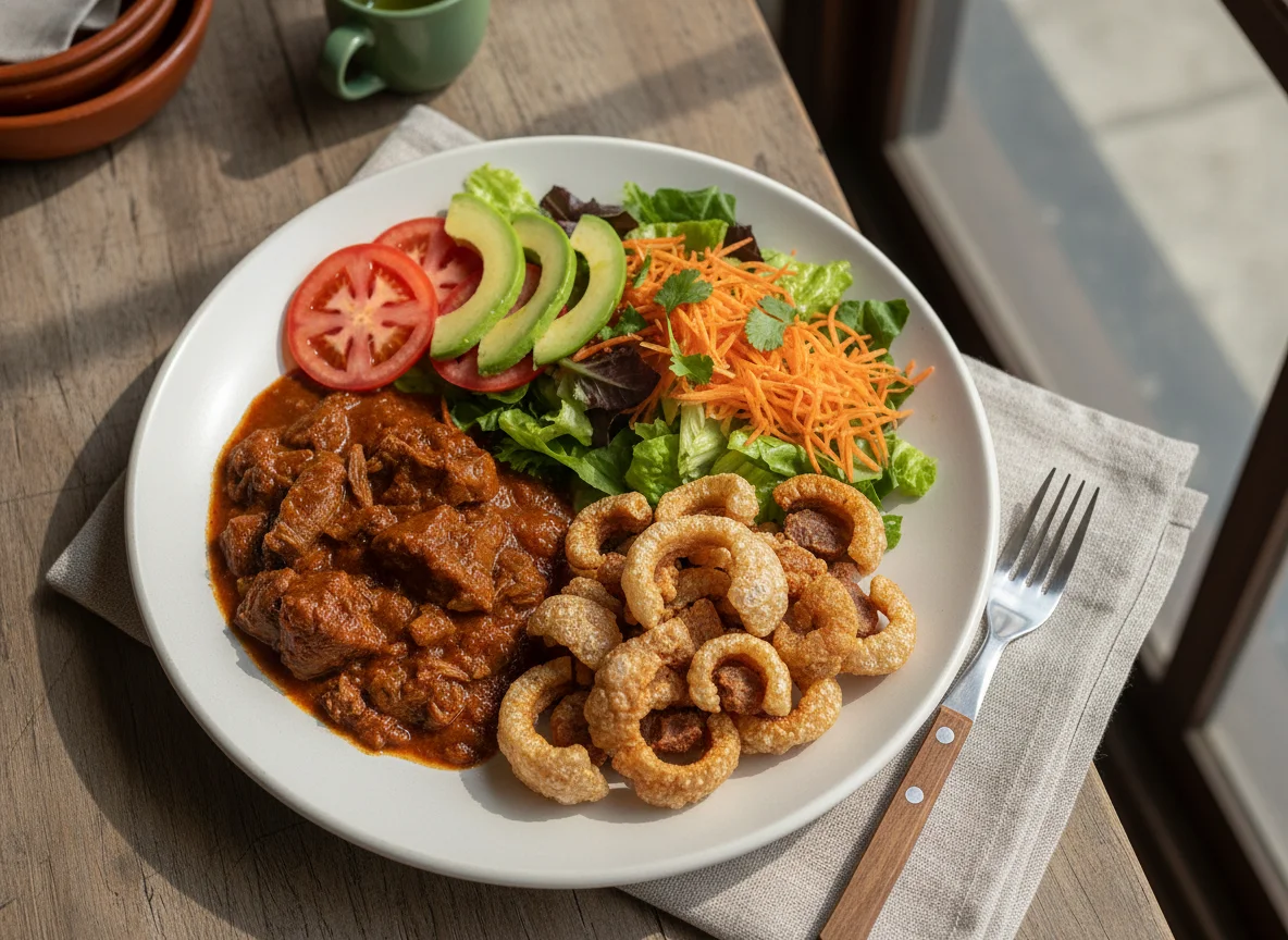 Plato mixto con carne, chicharrón y ensalada photo