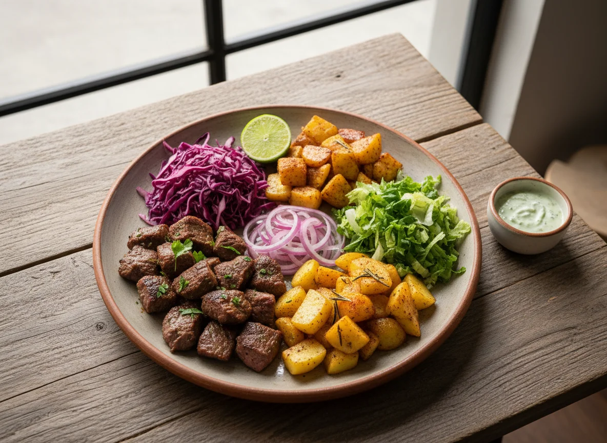 Plato mixto con carne y ensaladas photo