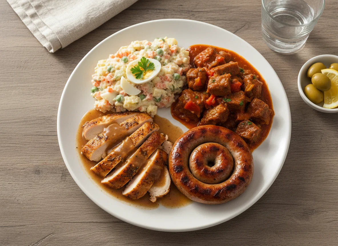 Plato mixto con ensalada rusa photo