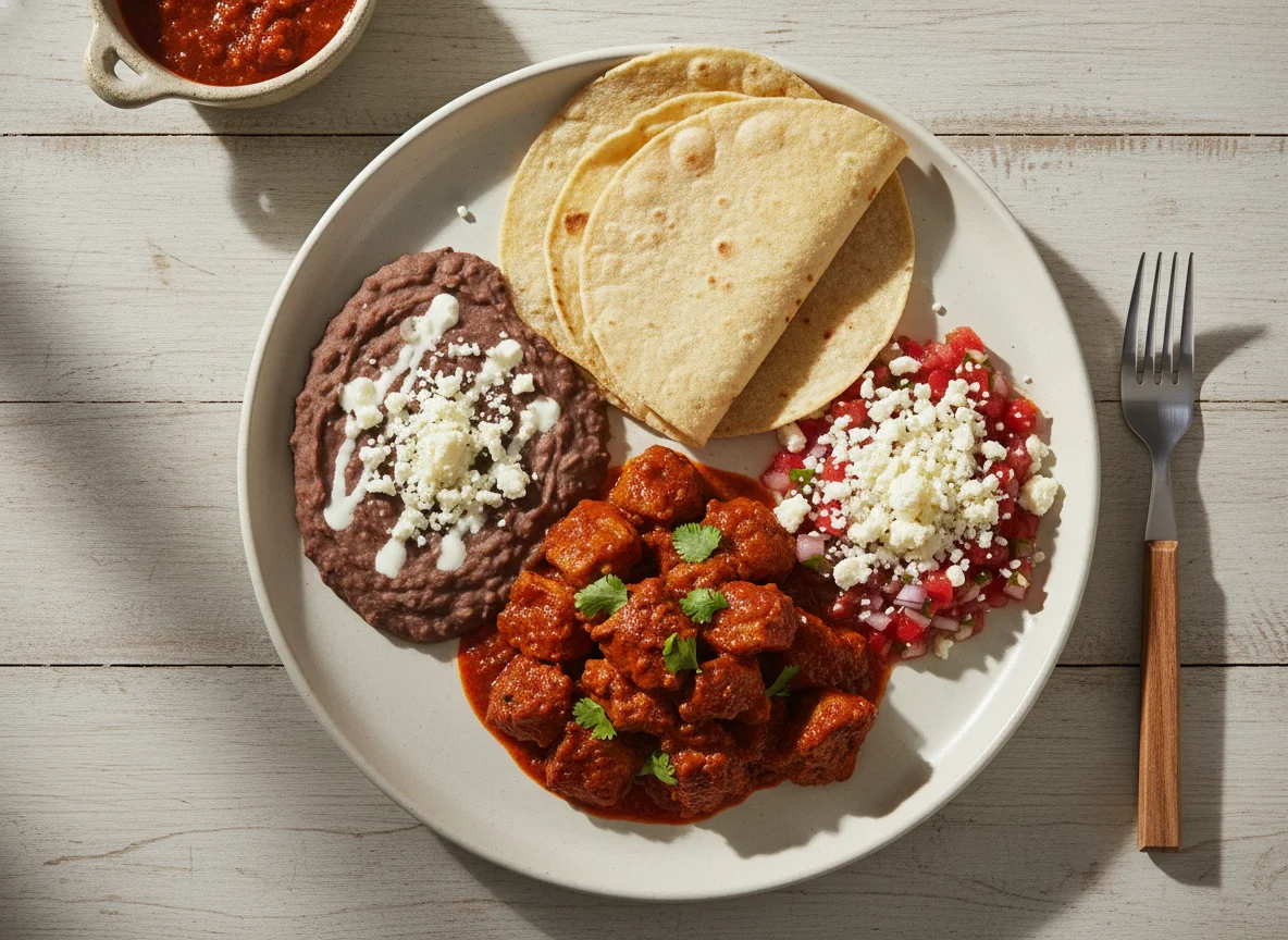 Plato mixto con frijoles, carne y queso photo