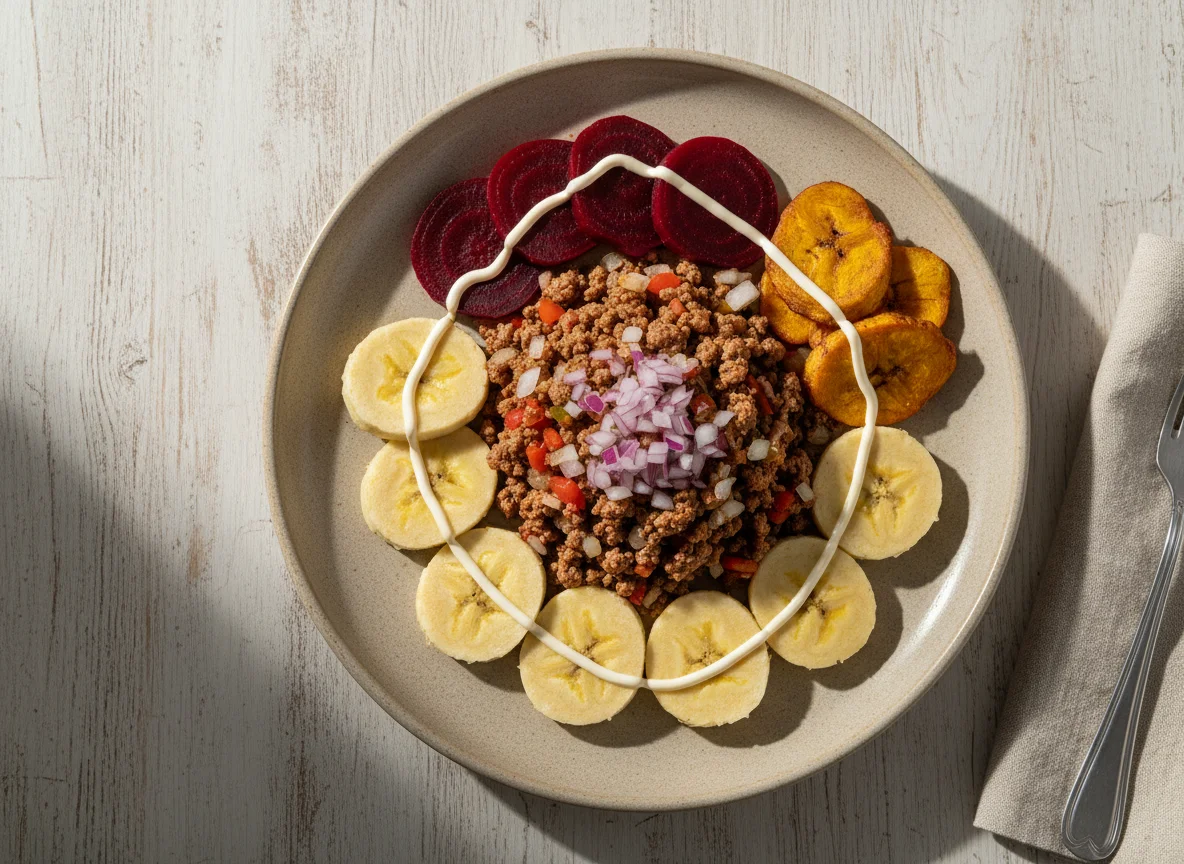 Plato nicaragüense con carne molida y plátano photo