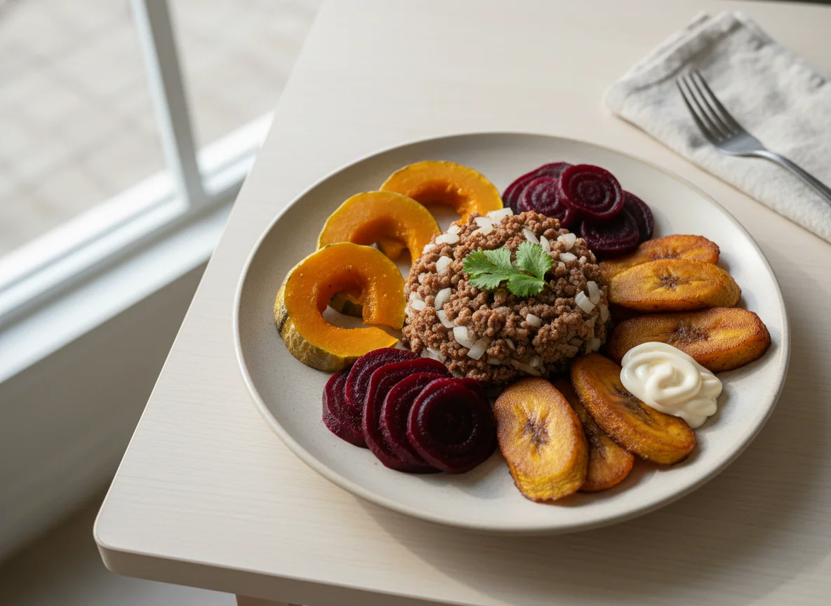 Plato nicaragüense con carne molida y vegetales photo