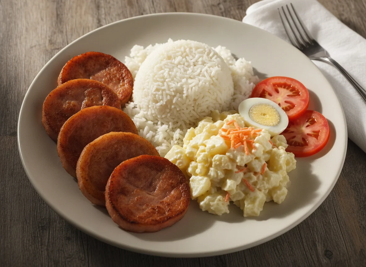 Plato típico hondureño con jamón, arroz y ensalada photo