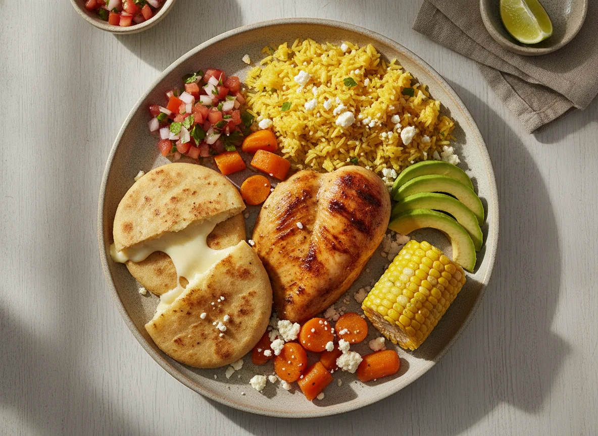 Plato típico salvadoreño con pollo asado photo