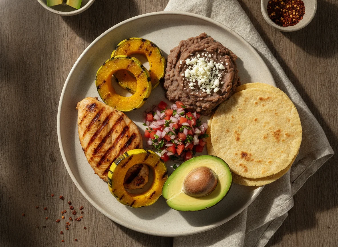 Plato típico salvadoreño con pollo y vegetales photo