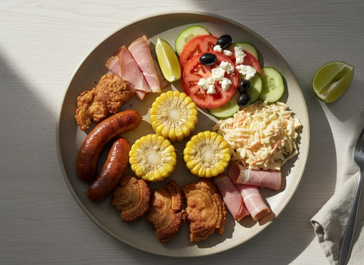 Plato variado con carnes y ensalada photo