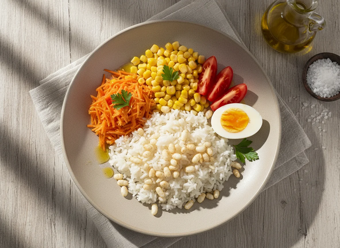 Plato variado con ensalada y huevo photo