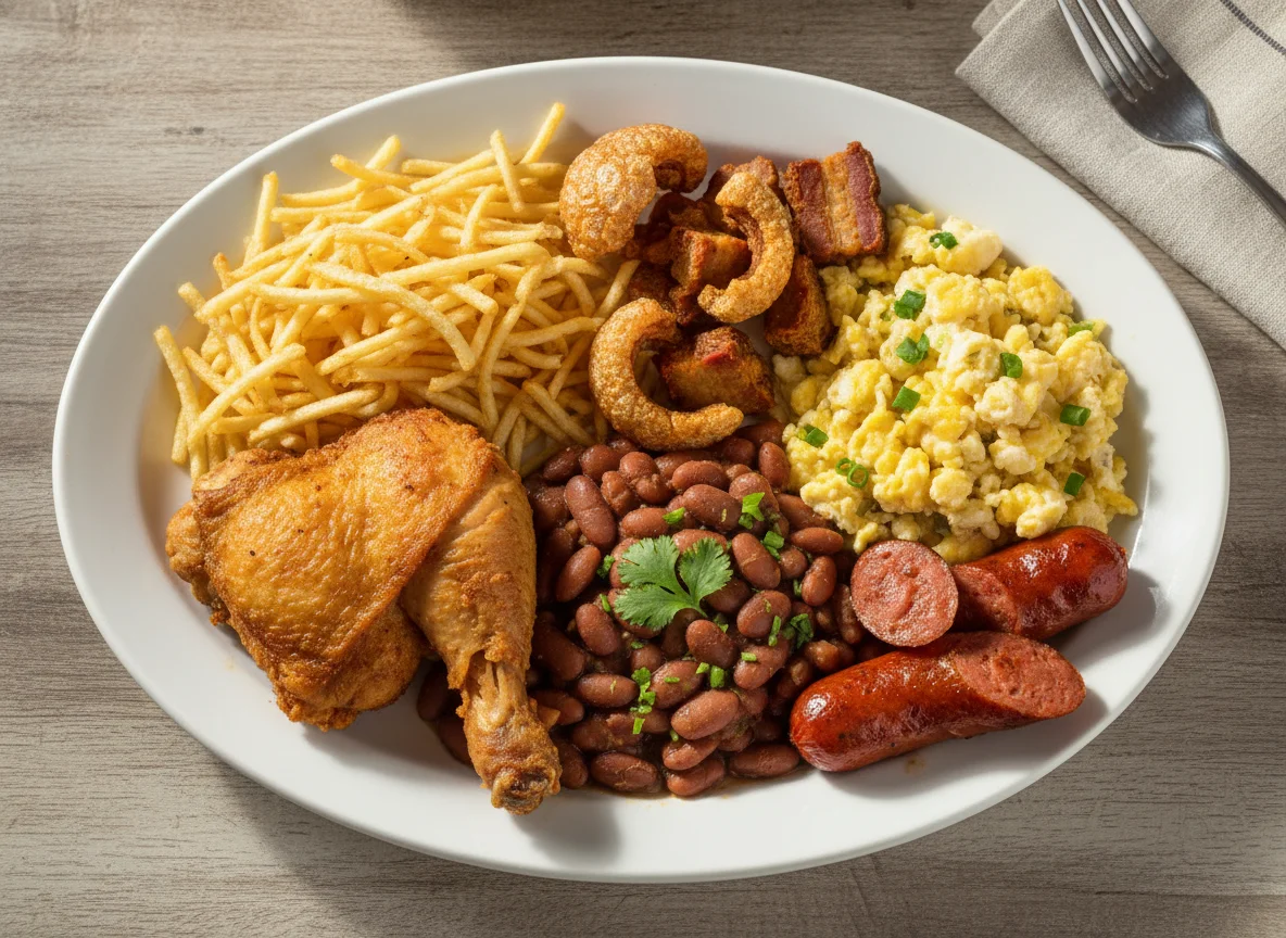 Plato variado con frijoles y carnes photo