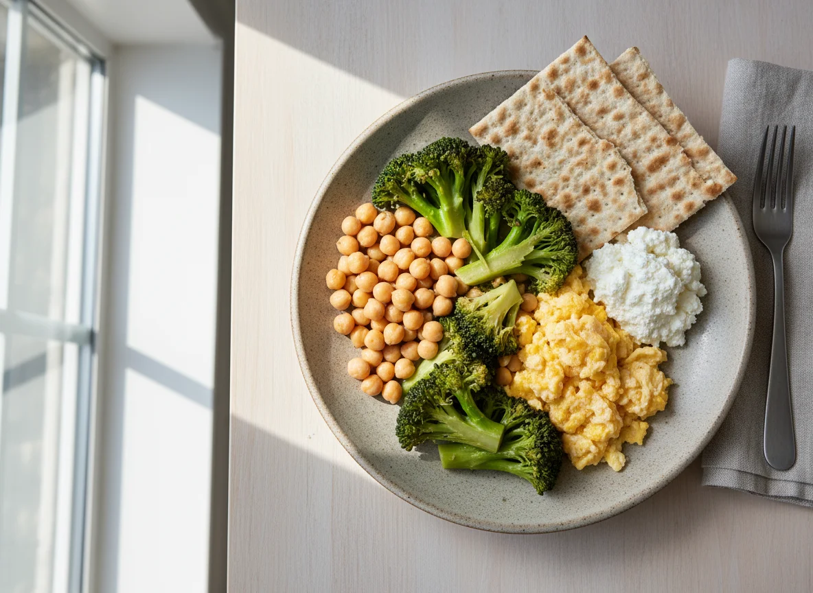 Plato variado con garbanzos y brócoli photo