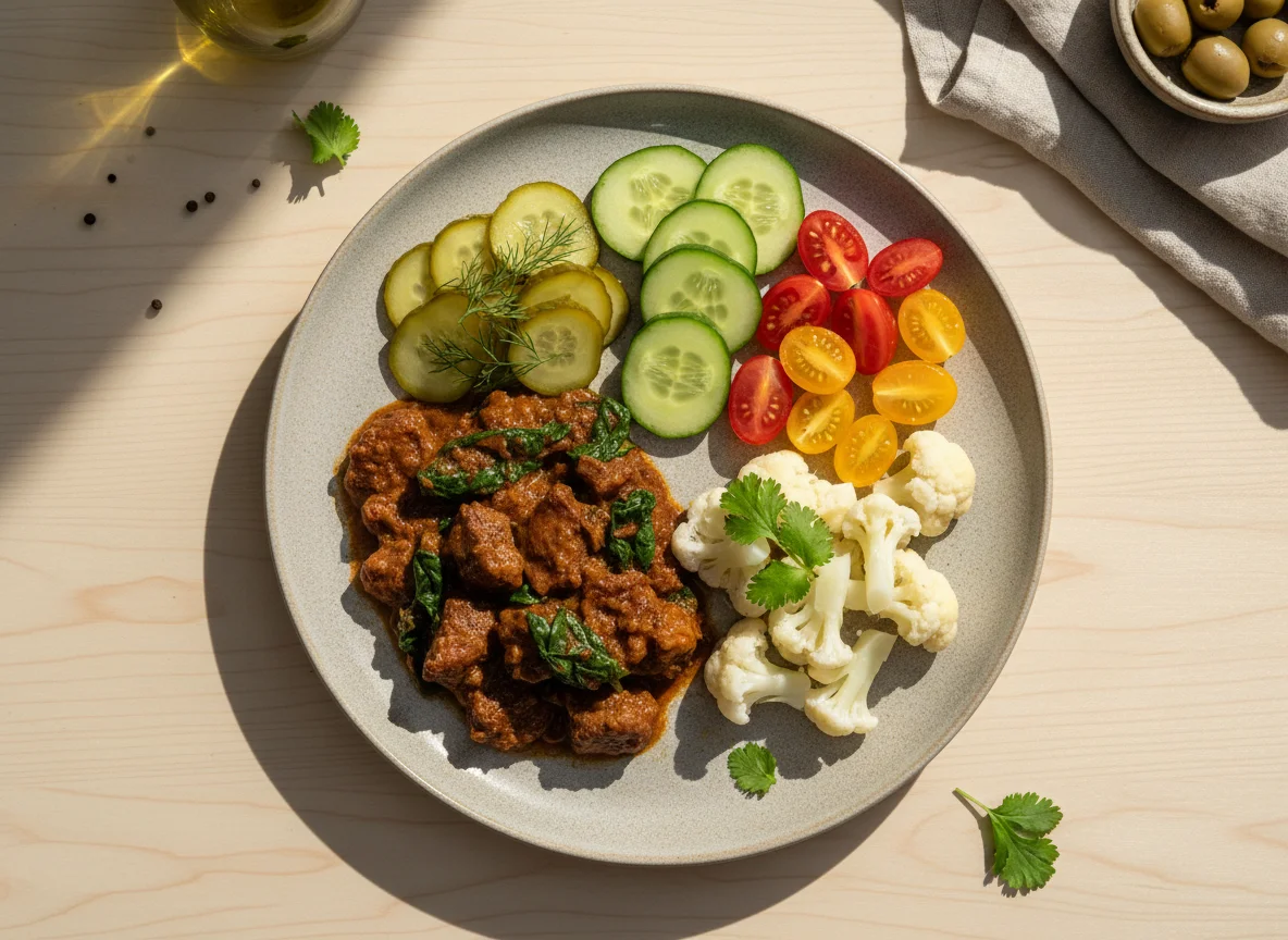 Plato variado con guiso y encurtidos photo
