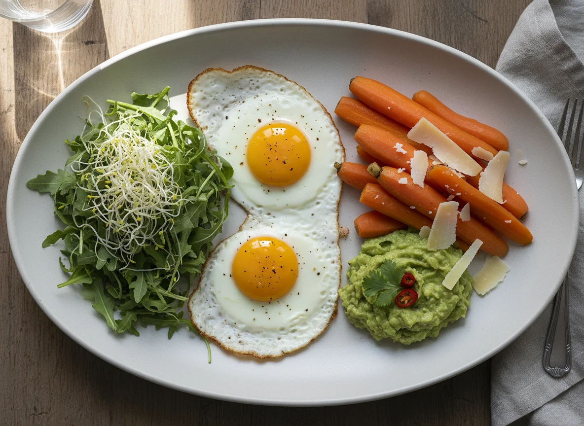 Plato variado con huevos fritos photo