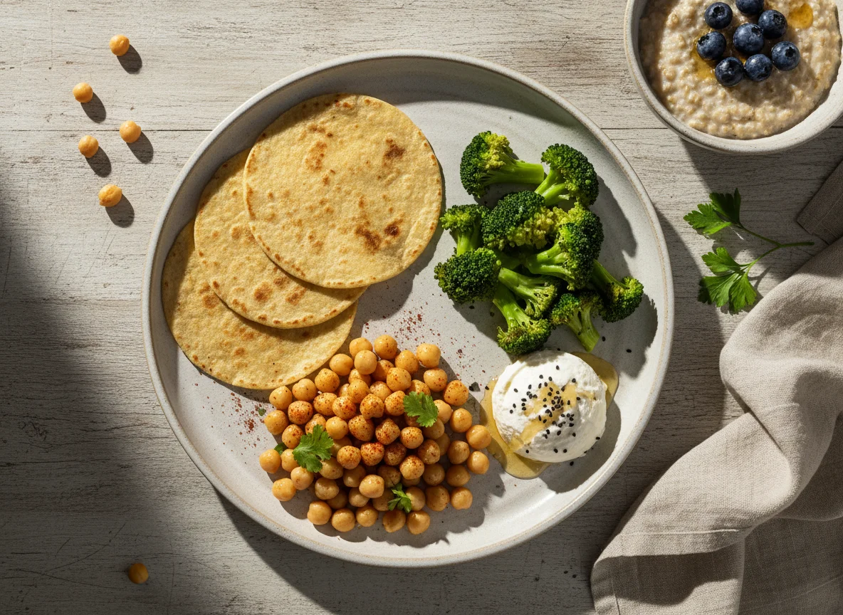 Plato variado con tortilla y garbanzos photo