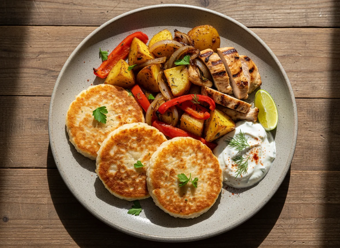 Plato variado con tortitas de arroz photo