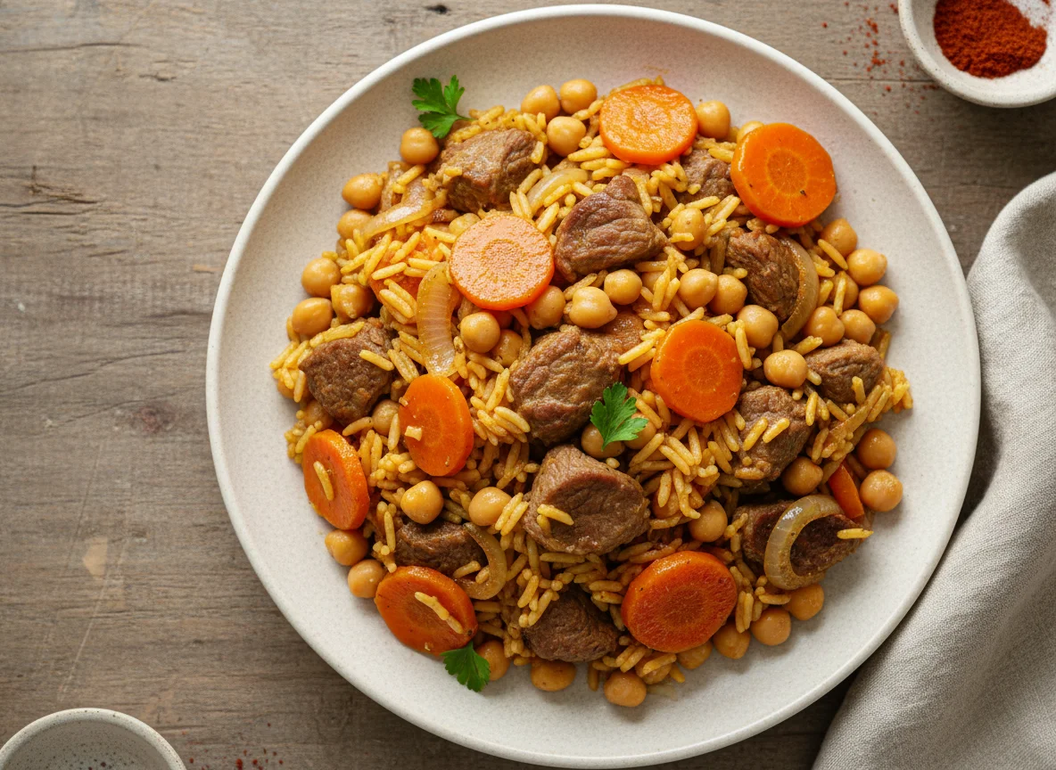 Plov de cordero con garbanzos photo