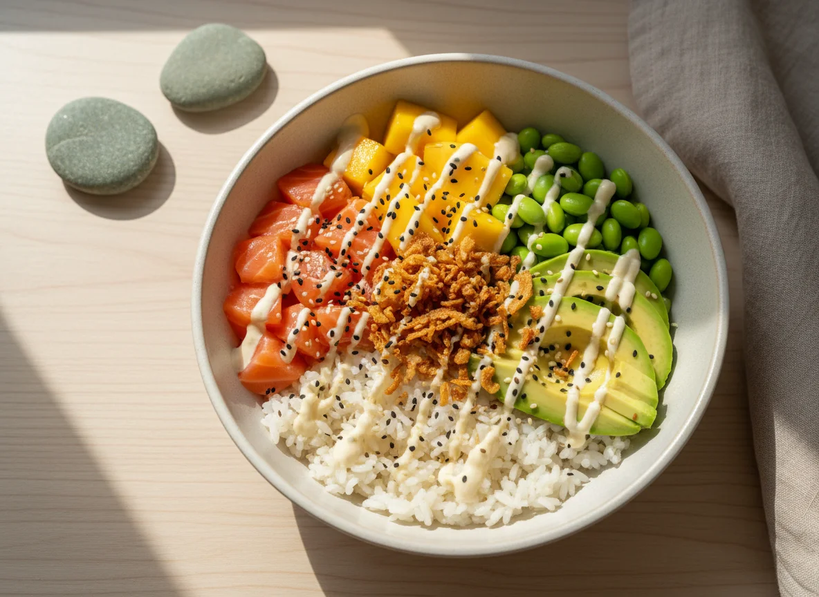 Poke bowl con salmón y mango photo