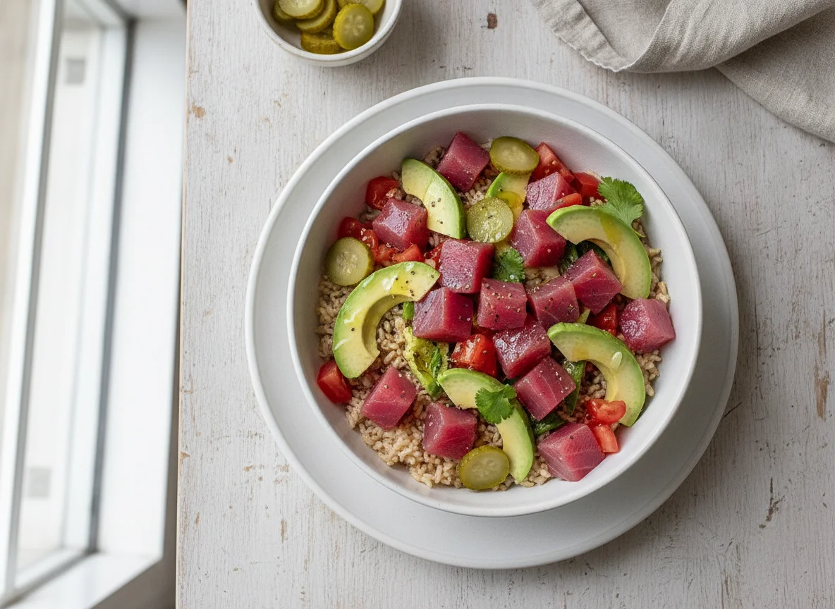 Poke bowl de atún con arroz integral photo