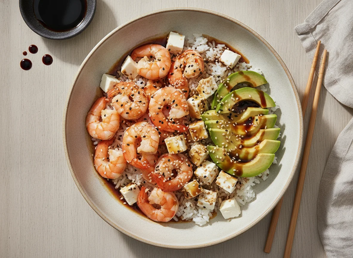 Poke bowl de camarones y palta photo