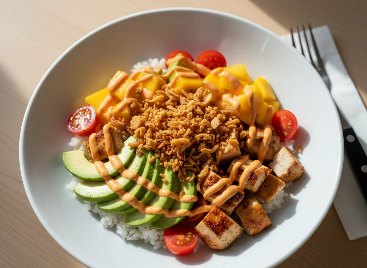 Poke bowl de pollo y aguacate photo