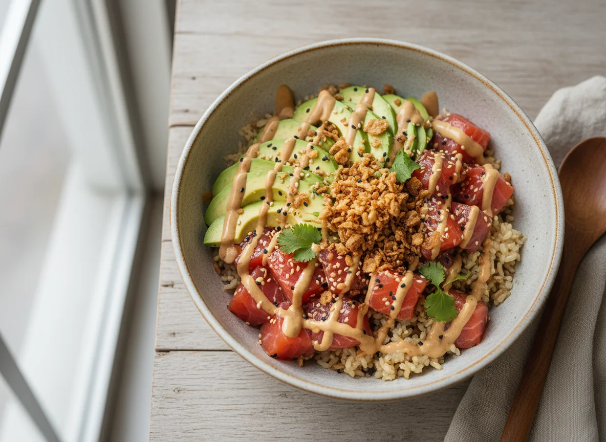 Poke bowl de salmón y aguacate photo