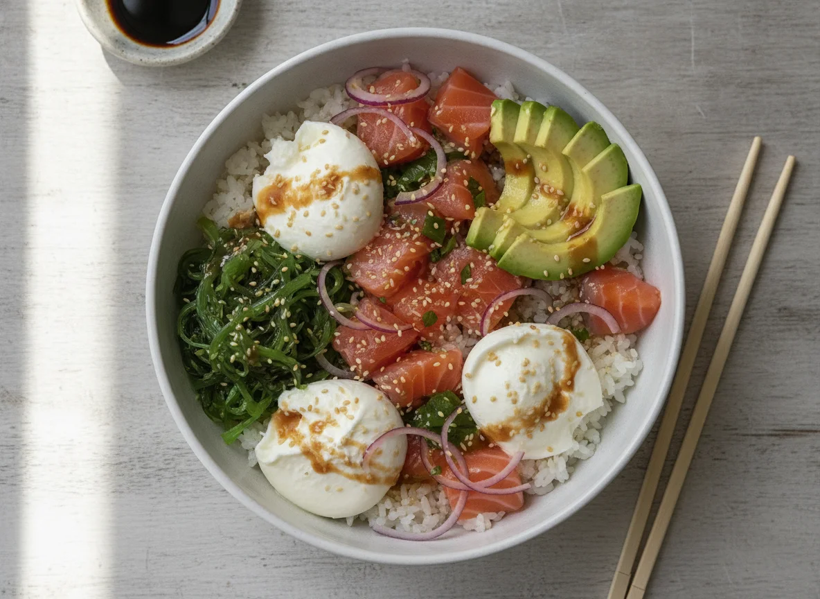 Poke bowl de salmón y burrata photo