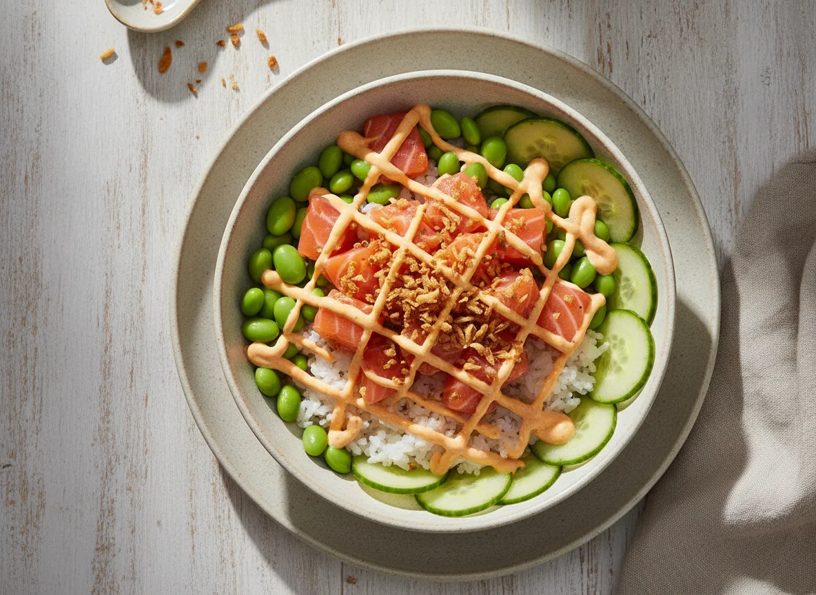 Poke bowl de salmón y edamame photo