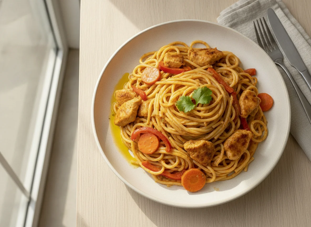 Pollo a la crema con espagueti photo