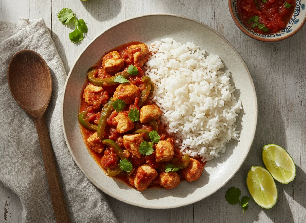 Pollo a la mexicana con arroz blanco photo