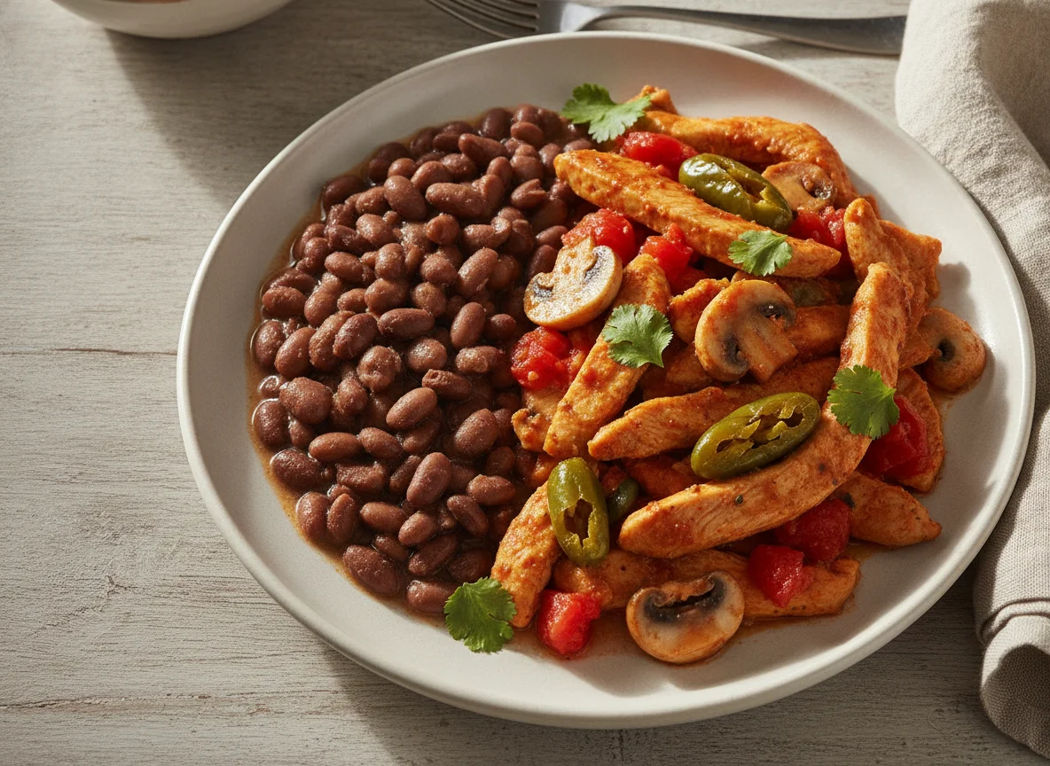 Pollo a la mexicana con frijoles photo