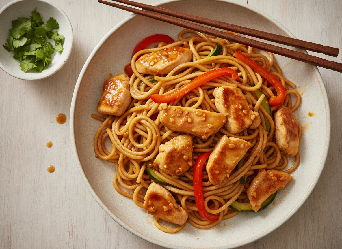 Pollo a la naranja con fideos chinos photo