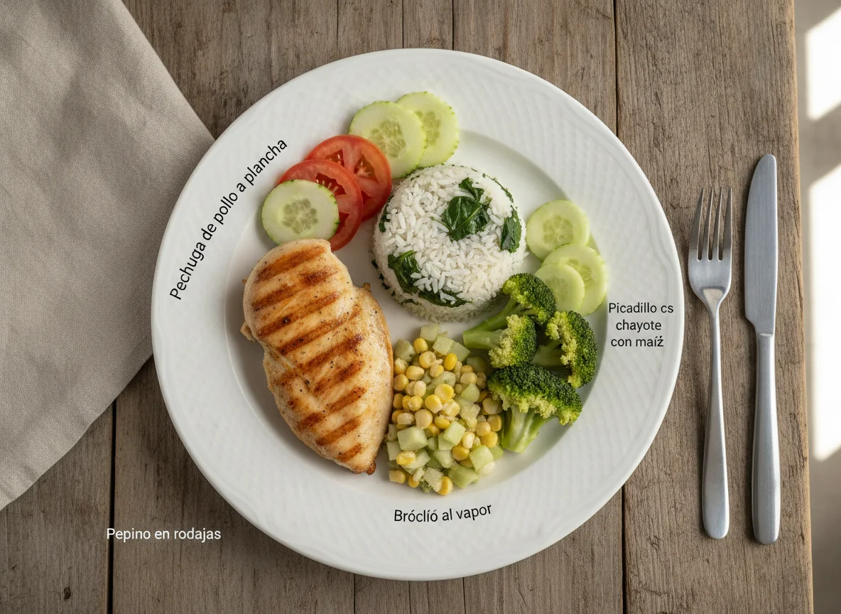 Pollo a la plancha con arroz con espinaca y vegetales photo