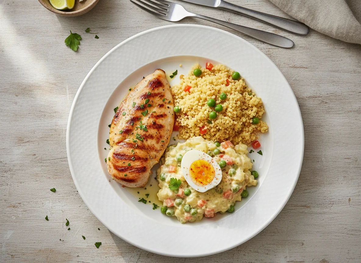 Pollo a la plancha con cuscús y ensaladilla photo